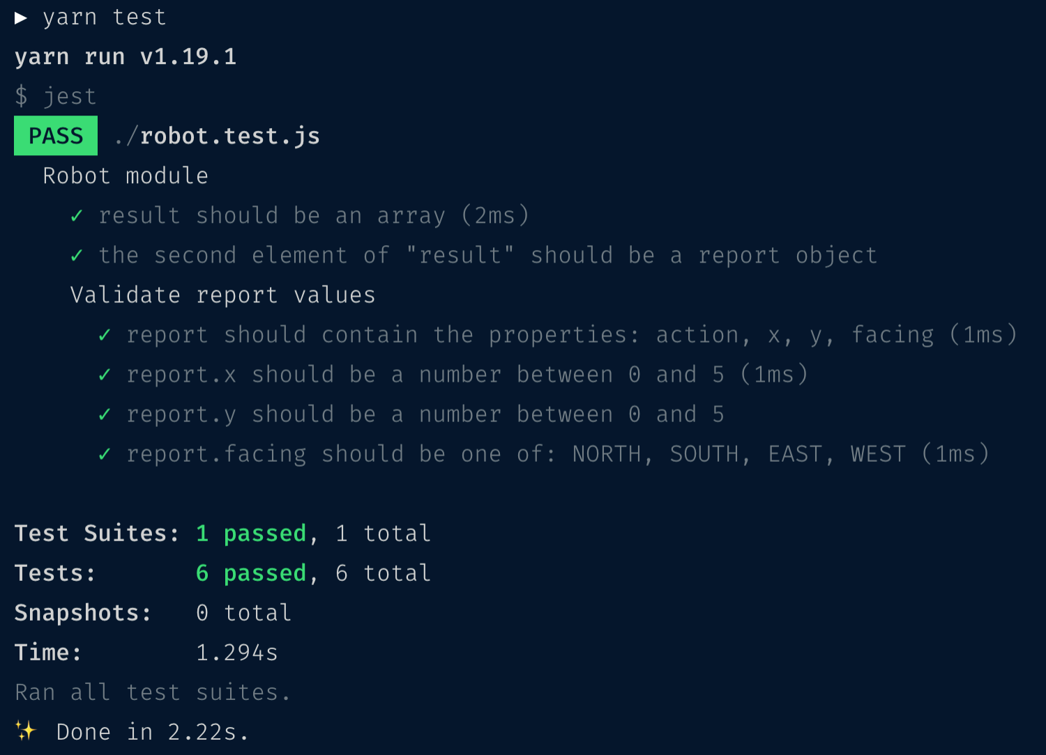 screenshot of completed jest report